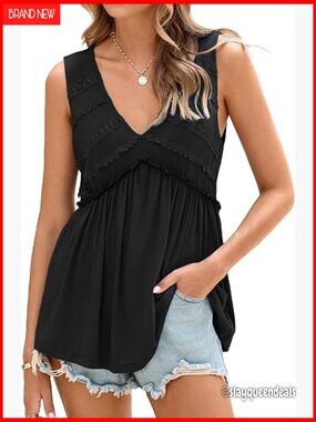 Babydoll Peplum Tank Top, Lace Trim, Boho Tunic, Summer Beach Wear